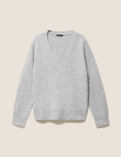Pull col v &agrave; sequins gris clair femme