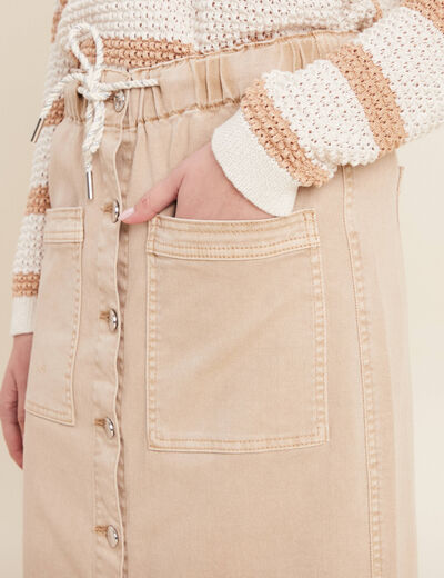 Jupe longue droite en jean denim beige femme
