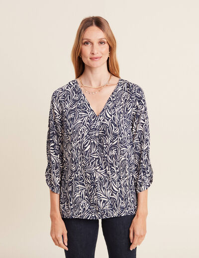 Blouse manches 3/4 bleu femme