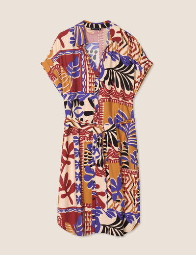 Robe courte manches courtes multicolore femme
