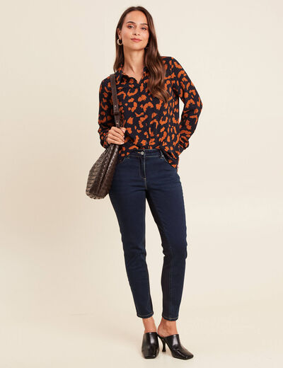 Chemise manches longues marron cognac femme