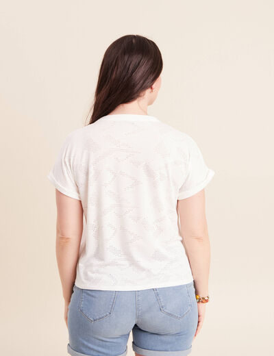 T-shirt col tunisien manches courtes blanc femme