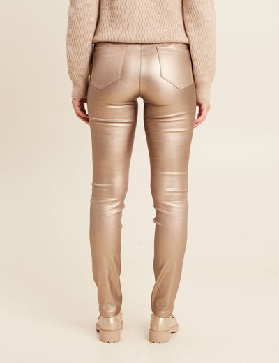 Pantalon ajust&eacute; enduit &agrave; pont taupe femme