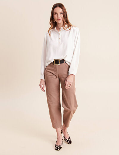 Blouse manches longues satin&eacute;e ecru femme