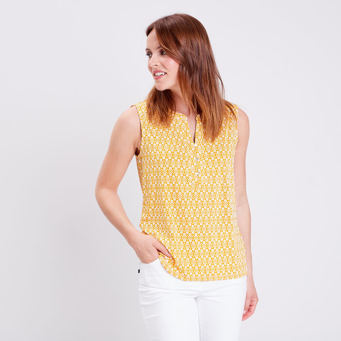 Débardeur col tunisien plis jaune or femme