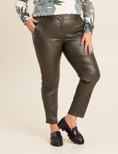 Pantalon Femme élégant Ajusté Vert Kaki Satiné - Taille 36 (XS/S) - Nylon élasthanne - Neuf Sans étiquettes