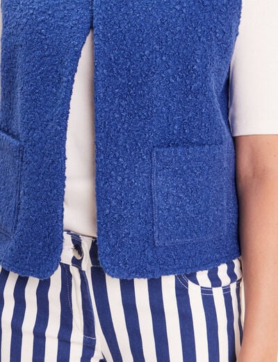 Gilet sans manches bouclette poches bleu fonc&eacute; femme