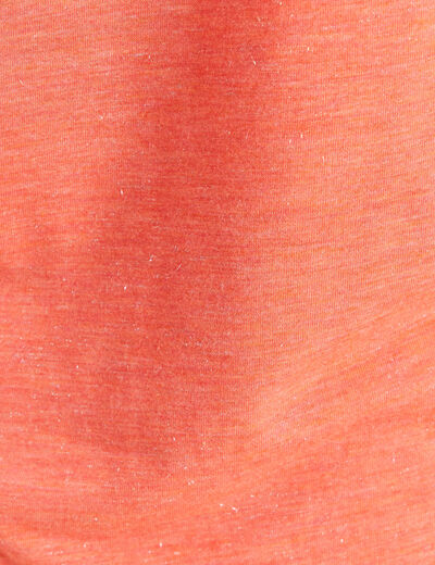 T-shirt col v manches courtes orange fluo femme