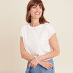 T-shirt manches courtes strass ecru femme
