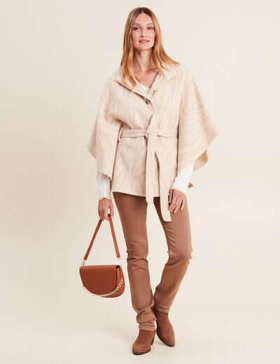 Cape boutonnée et ceinturée beige femme