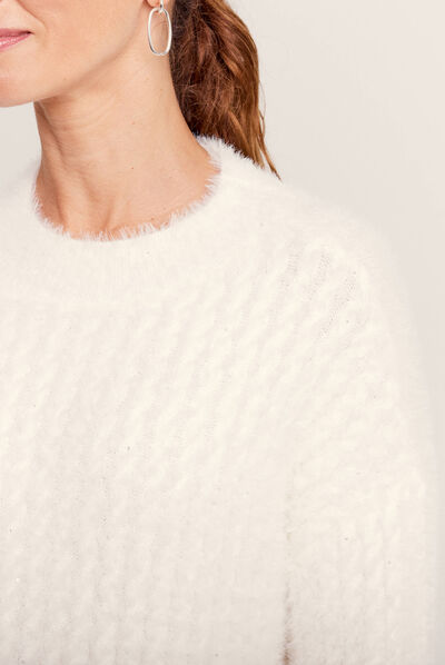 Pull manches longues sequins ecru femme