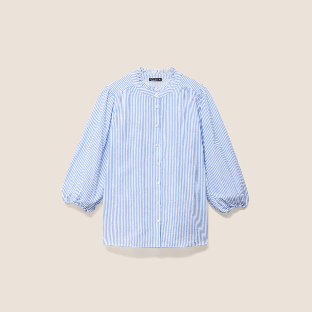 Chemise col montant manches 3/4 bleu femme