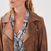 Veste esprit motard zipp&eacute;e marron fonc&eacute; femme