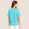 T-shirt col rond manches courtes brod&eacute; vert turquoise femme