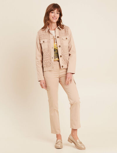 Veste droite courte manches longues sable femme
