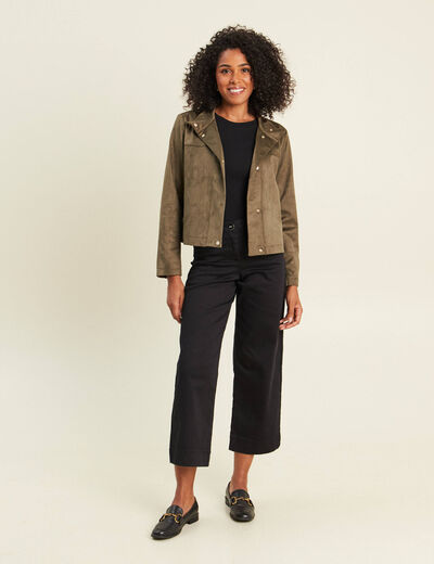 Veste ample col montant doubl&eacute;e vert kaki femme