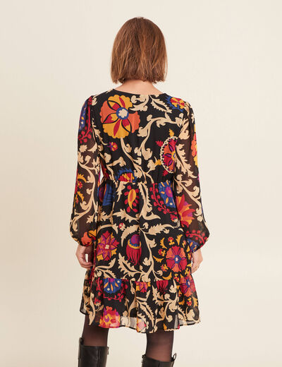 Robe évasée manches longues noir femme