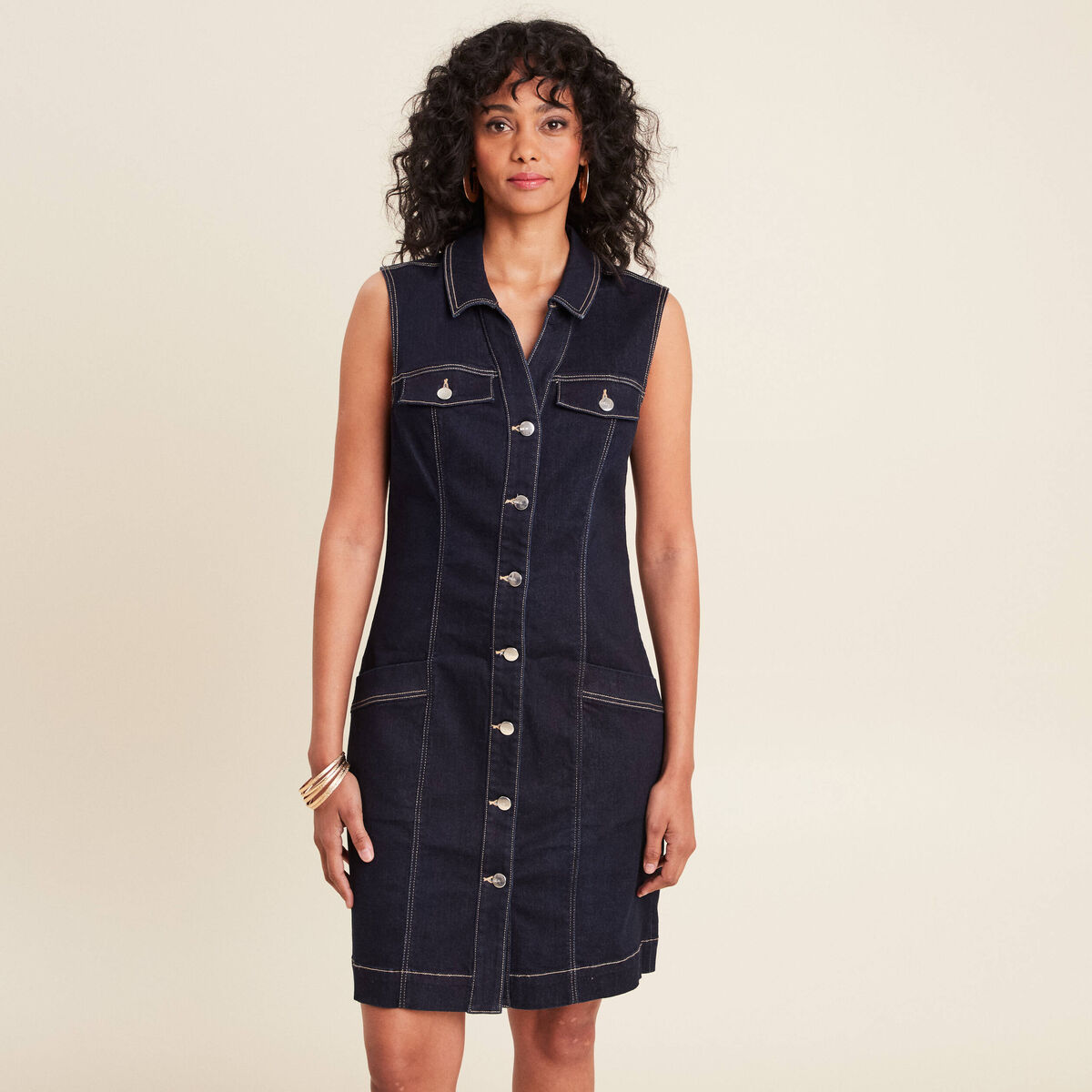 Robe droite en jean denim brut femme