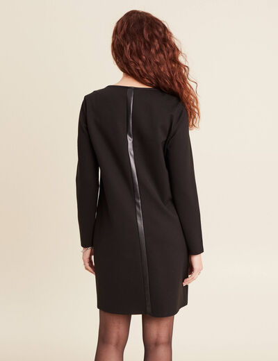 Robe droite détail simili cuir noir femme