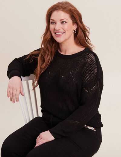 Pull manches longues ajouré noir femme