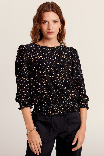 T-shirt manches 3/4 noir femme