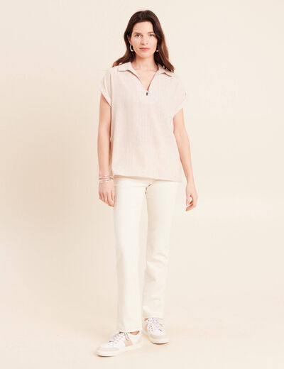 Jean coupe droite taille bascul&eacute;e ecru femme