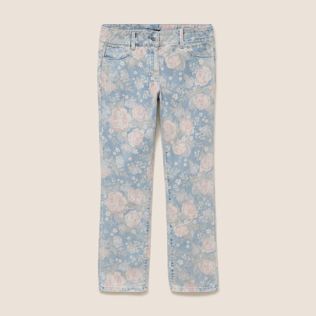 Jean coupe droite 7/8&egrave;me taille standard rose femme
