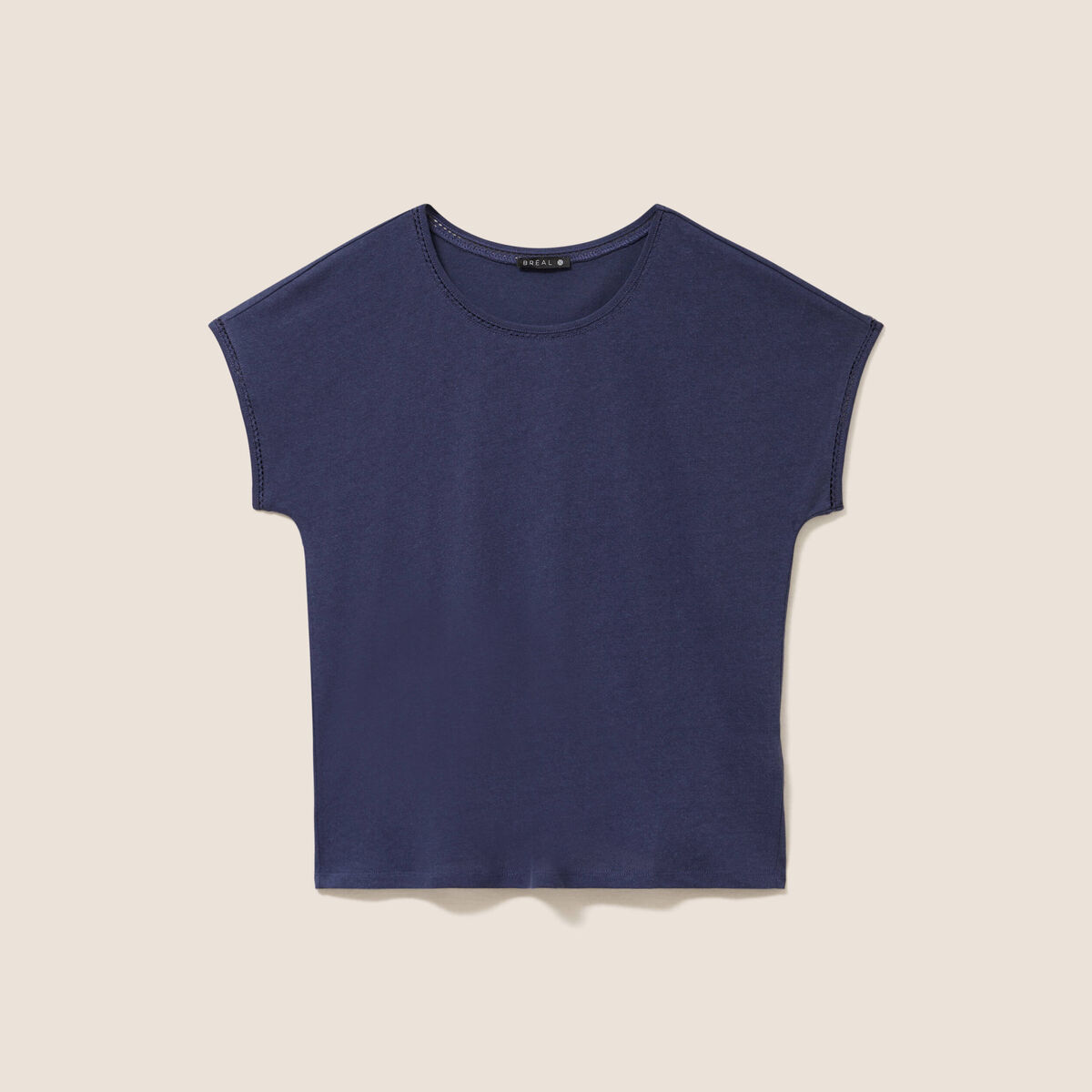 T-shirt col rond manches courtes bleu marine femme