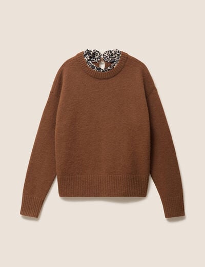 Pull col rond marron fonc&eacute; femme