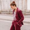 Veste tailleur velours bordeaux femme