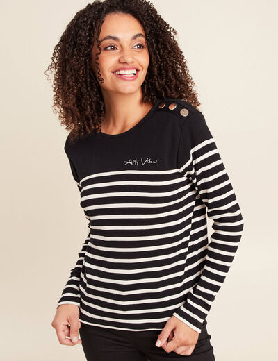 T-shirt broderie en coton noir femme
