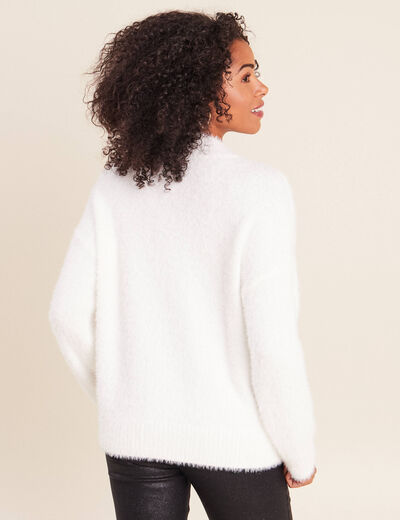 Pull col montant doux ecru femme