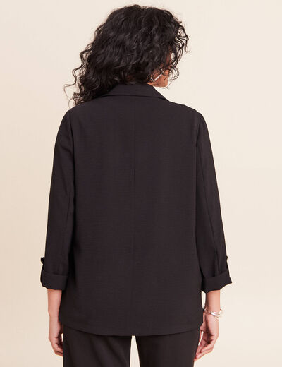 Veste longue droite col tailleur noir femme