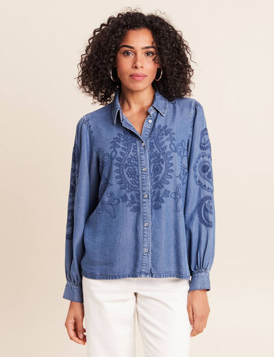 Chemise broderie manches longues denim double stone femme