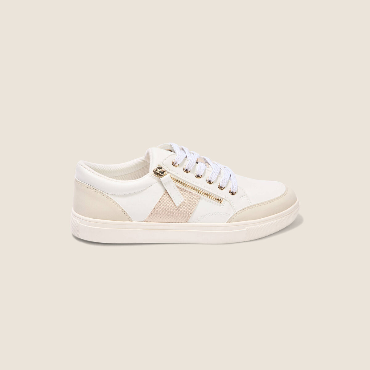 Baskets plates d&eacute;tails zipp&eacute;s blanc femme
