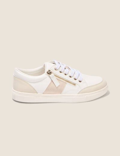 Baskets plates d&eacute;tails zipp&eacute;s blanc femme