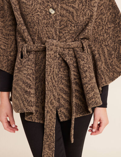 Poncho ceintur&eacute; en polyester recycl&eacute; camel femme
