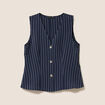 Gilet droit court sans manches col V bleu fonc&eacute; femme