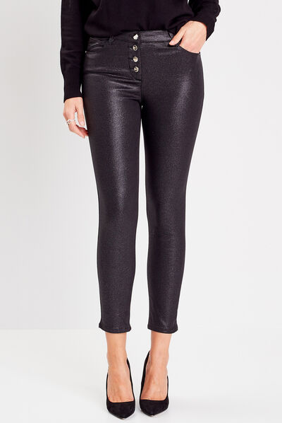 Pantalon ajusté enduit noir femme