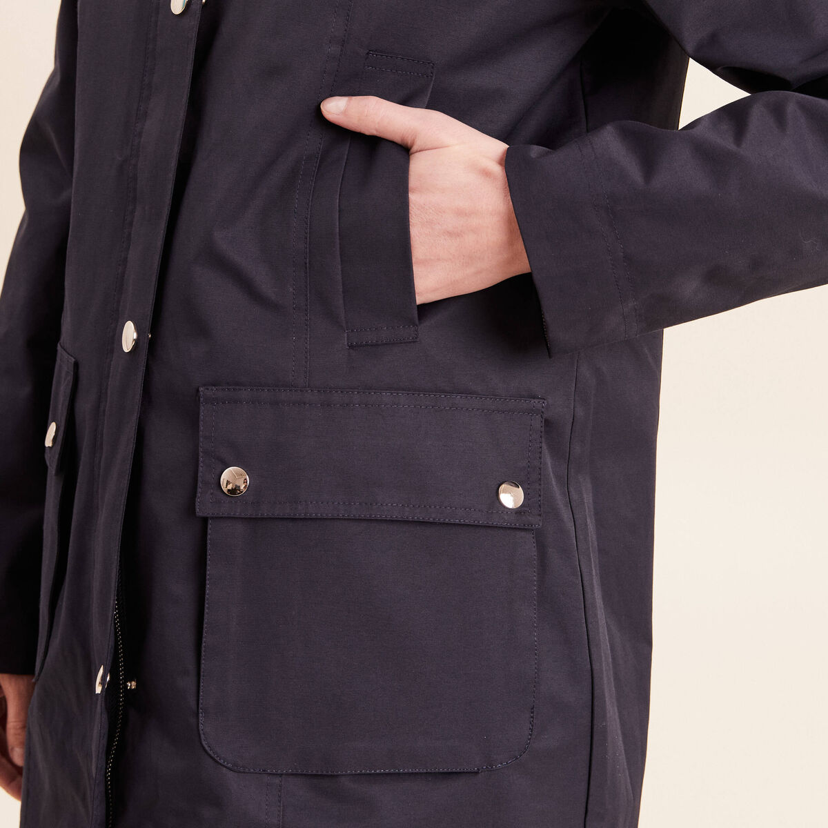 Parka &agrave; capuche doubl&eacute;e bleu fonc&eacute; femme