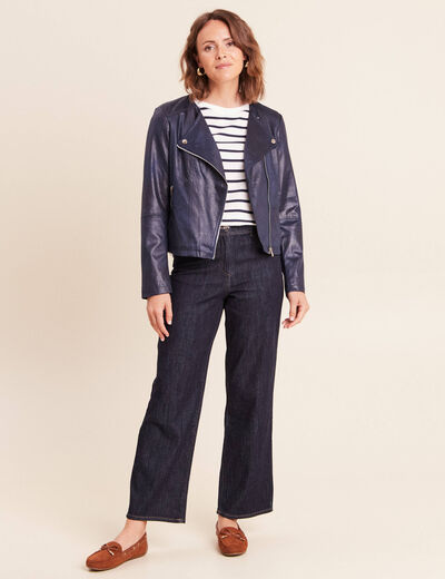 Veste droite zipp&eacute;e bleu fonc&eacute; femme