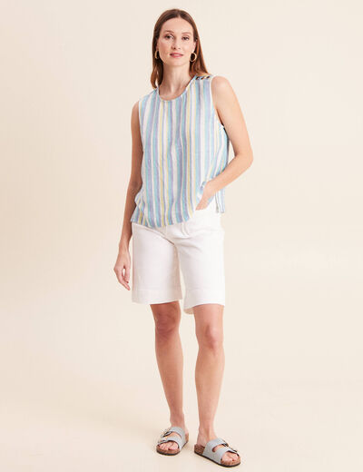 Blouse sans manches col rond bleu femme