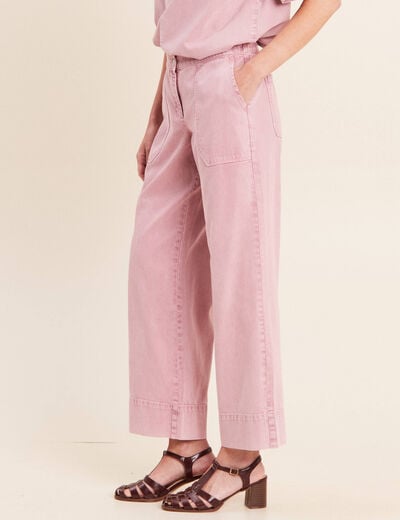 Pantalon large taille haute fluide rose femme