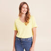 T-shirt col v manches courtes jaune clair femme