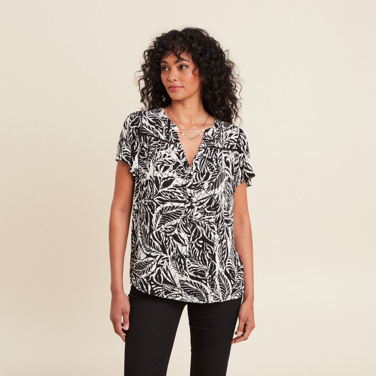 Blouse manches courtes noir femme