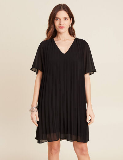 Robe droite plissée noir femme