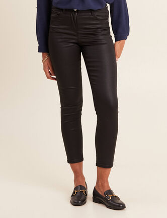 Pantalon ajusté enduit 7/8ème noir femme
