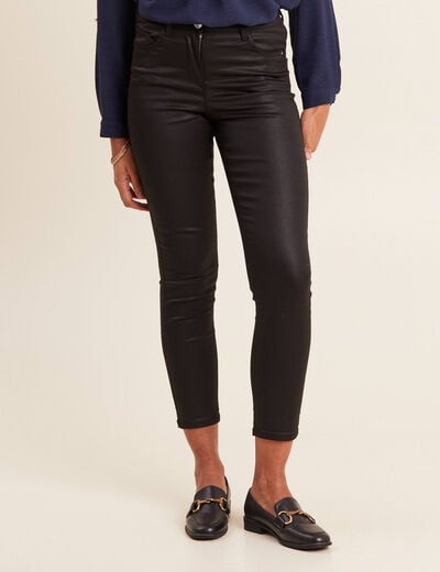 Pantalon ajusté enduit 7/8ème noir femme