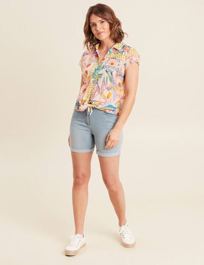 Chemise manches courtes nouée multicolore femme