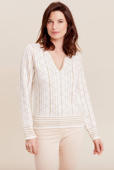 Pull manches longues ecru femme